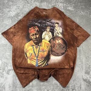 Vintage 90s The Mountain USA American Indian Marine Soldier Tye Dye Brown
